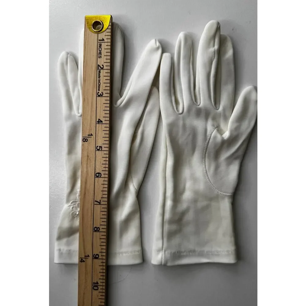Vintage 1980s White/Ivory Unbranded Satin Beaded Floral Gloves XS S